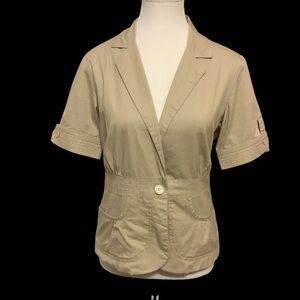 B.U.M EQUIPMENT BEIGE SHORT SLEEVE/ 100% COTTON BLAZER JACKET/ Size S